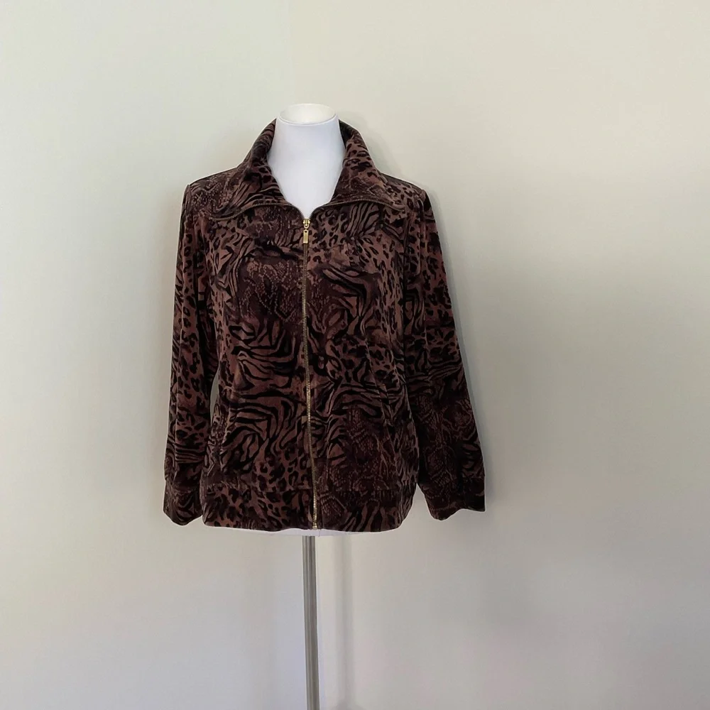 Style & Co. Sport Brown Animal Print Zip-Up Jacket